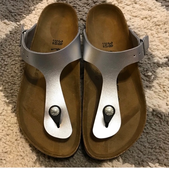 Birkenstock Shoes - Birkenstock Gizeh thong sandal Silver 38 narrow